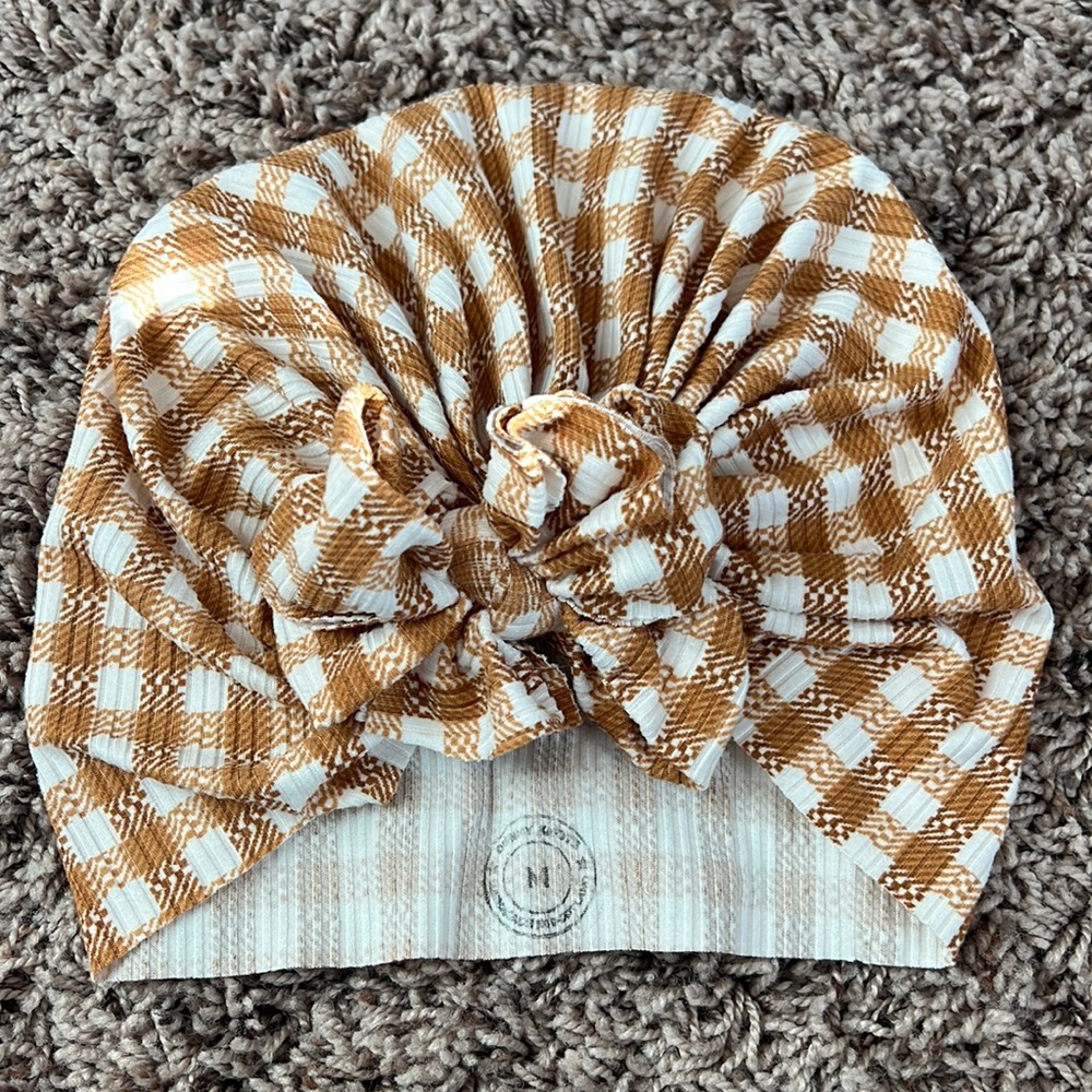 Bunny knots checkered bow turbain for baby hair/ hat. size medium